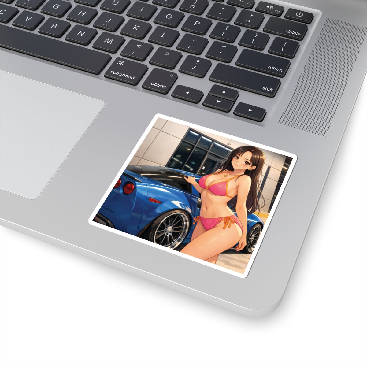 Bikini Anime Girl with Sports Car Kiss-Cut Sticker